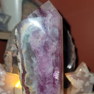 Raw purple and green Flourite tower